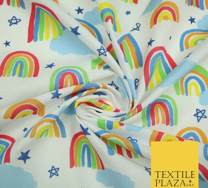 Rainbow Clouds Sky Stars Printed Polycotton Dress Craft Fabric NHS 44" 3 COLOURS