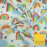 Rainbow Clouds Sky Stars Printed Polycotton Dress Craft Fabric NHS 44" 3 COLOURS