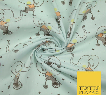 Fun Circus Cycling Elephant Printed Polycotton Dress Craft Fabric 44" 3 COLOURS