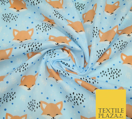 Cheeky Foxes Animals Leaves Printed Polycotton Dress Craft Fabric 44" 3 COLOURS