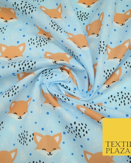 Cheeky Foxes Animals Leaves Printed Polycotton Dress Craft Fabric 44" 3 COLOURS