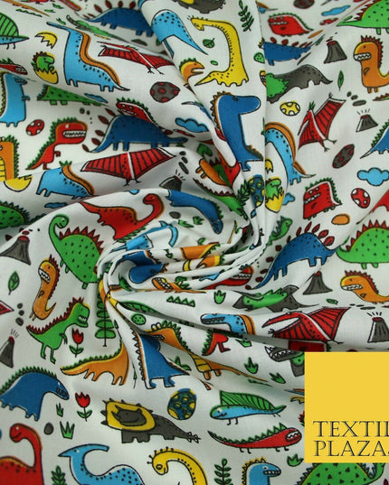 Colourful Cartoon Dinosaurs Printed Polycotton Dress Craft Fabric 44" 3 COLOURS