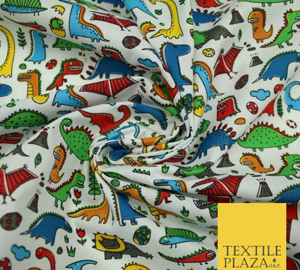 Colourful Cartoon Dinosaurs Printed Polycotton Dress Craft Fabric 44" 3 COLOURS