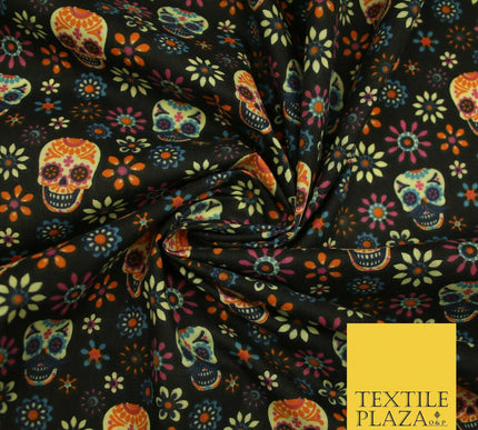 Mexican Ornate Floral Skulls Printed Polycotton Dress Craft Fabric 44" 3 COLOURS