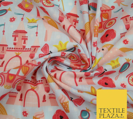 Unicorn Girly Princess Castle Printed Polycotton Dress Craft Fabric 44" 3COLOURS