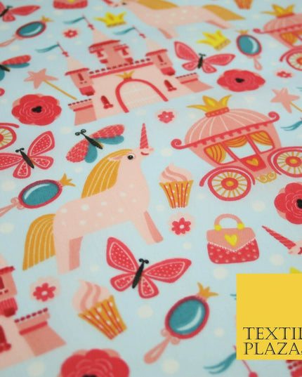 Unicorn Girly Princess Castle Printed Polycotton Dress Craft Fabric 44" 3COLOURS