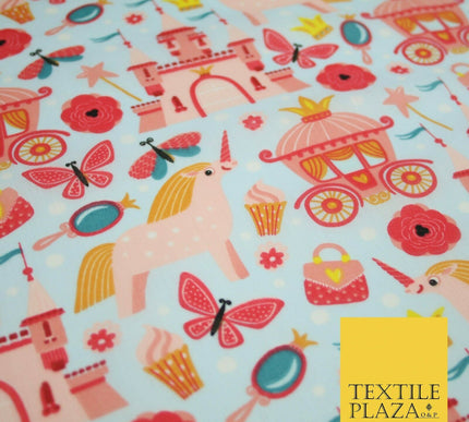 Unicorn Girly Princess Castle Printed Polycotton Dress Craft Fabric 44" 3COLOURS