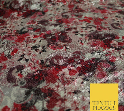 Quirky Floral Swirl Digital Print Soft Georgette All Over Sequin Fabric 44" 5252