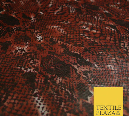 Deep Rust Brown Snake Skin Animal Print Power Mesh Net Stretch Dress Fabric 5257