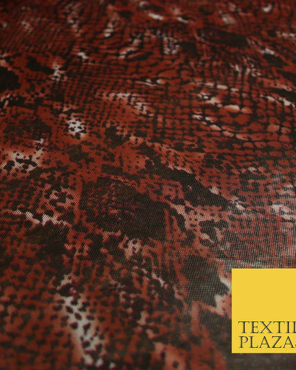 Deep Rust Brown Snake Skin Animal Print Power Mesh Net Stretch Dress Fabric 5257