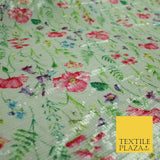Mint Green Floral Digital Print Soft Georgette All Over Sequin Fabric 43" 5254