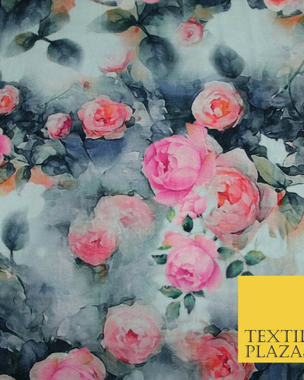 Silver Pink Floral Printed Soft Micro Velvet Velour Non Stretch Fabric Dress5245