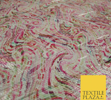 Pink Wacky Artsy Digital Print Soft Georgette All Over Sequin Fabric 44" 5253