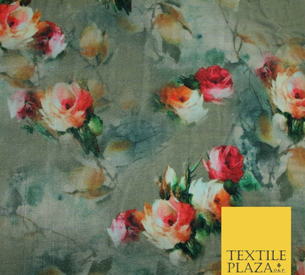 Floral Roses Printed Soft Micro Velvet Velour Non Stretch Fabric Dress 43" 5242