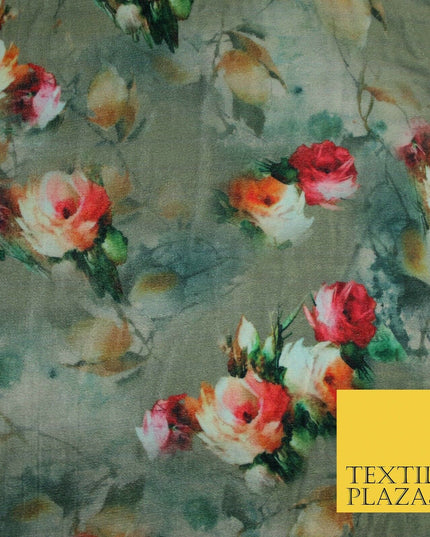 Floral Roses Printed Soft Micro Velvet Velour Non Stretch Fabric Dress 43" 5242