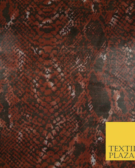 Deep Rust Brown Snake Skin Animal Print Power Mesh Net Stretch Dress Fabric 5257
