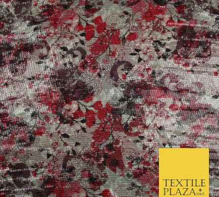 Quirky Floral Swirl Digital Print Soft Georgette All Over Sequin Fabric 44" 5252