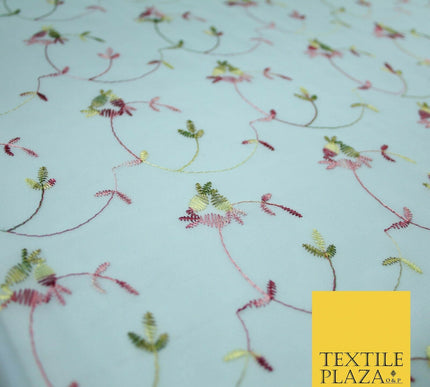 Sky Blue Floral Multi Thread Embroidered Georgette Dress Fabric Fancy 55" 5279