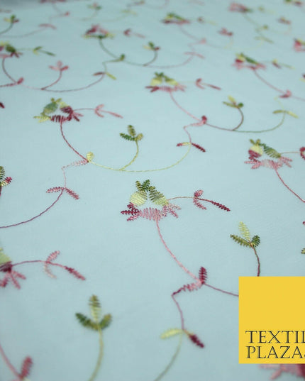 Sky Blue Floral Multi Thread Embroidered Georgette Dress Fabric Fancy 55" 5279