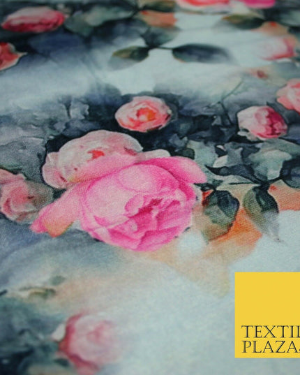 Silver Pink Floral Printed Soft Micro Velvet Velour Non Stretch Fabric Dress5245