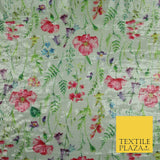Mint Green Floral Digital Print Soft Georgette All Over Sequin Fabric 43" 5254