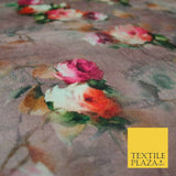 Dusty Floral Roses Printed Soft Micro Velvet Velour Non Stretch Fabric Dress5247