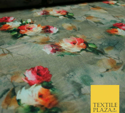 Floral Roses Printed Soft Micro Velvet Velour Non Stretch Fabric Dress 43" 5242