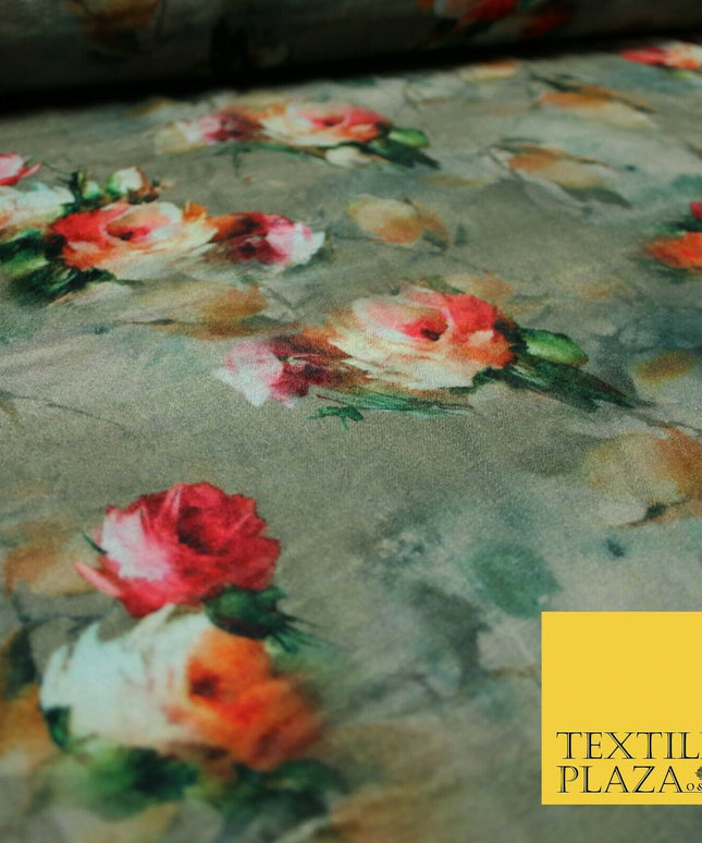 Floral Roses Printed Soft Micro Velvet Velour Non Stretch Fabric Dress 43" 5242