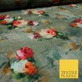Floral Roses Printed Soft Micro Velvet Velour Non Stretch Fabric Dress 43" 5242