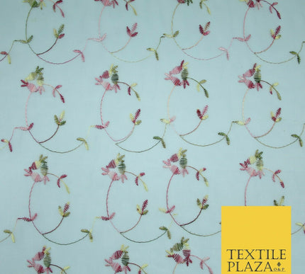 Sky Blue Floral Multi Thread Embroidered Georgette Dress Fabric Fancy 55" 5279