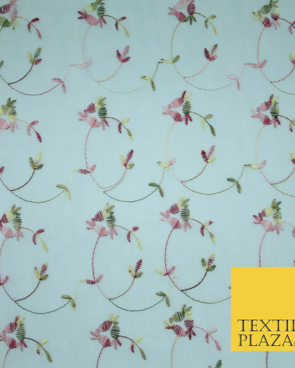 Sky Blue Floral Multi Thread Embroidered Georgette Dress Fabric Fancy 55" 5279