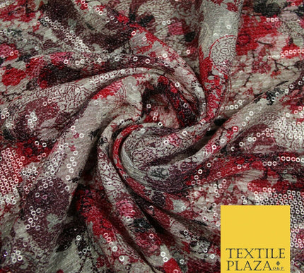 Quirky Floral Swirl Digital Print Soft Georgette All Over Sequin Fabric 44" 5252
