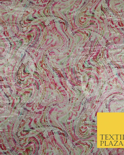 Pink Wacky Artsy Digital Print Soft Georgette All Over Sequin Fabric 44" 5253