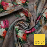 Dusty Floral Roses Printed Soft Micro Velvet Velour Non Stretch Fabric Dress5247