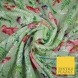 Mint Green Floral Digital Print Soft Georgette All Over Sequin Fabric 43" 5254
