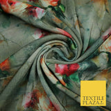 Floral Roses Printed Soft Micro Velvet Velour Non Stretch Fabric Dress 43" 5242