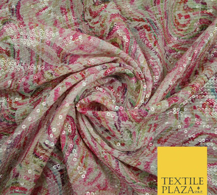 Pink Wacky Artsy Digital Print Soft Georgette All Over Sequin Fabric 44" 5253