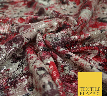 Quirky Floral Swirl Digital Print Soft Georgette All Over Sequin Fabric 44" 5252