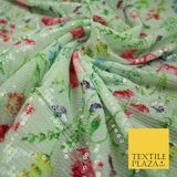 Mint Green Floral Digital Print Soft Georgette All Over Sequin Fabric 43" 5254