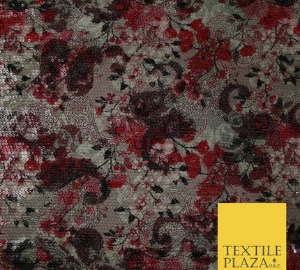 Quirky Floral Swirl Digital Print Soft Georgette All Over Sequin Fabric 44" 5252