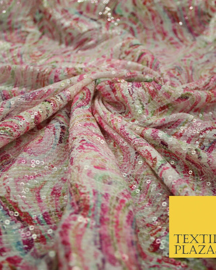Pink Wacky Artsy Digital Print Soft Georgette All Over Sequin Fabric 44" 5253
