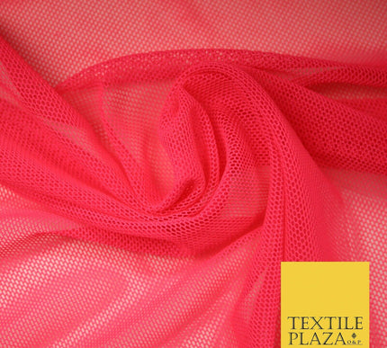 Bright Punch Pink Plain Solid Power Mesh Net 4 Way Stretch Dress Fabric 59" 5314