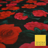 Black Red Pink Large Falling Roses Print Power Mesh Net Stretch Dress Fabric5310