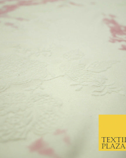 Beige Pink Tie Dye Flocked Floral Knit Power Mesh Net Stretch Dress Fabric 5313