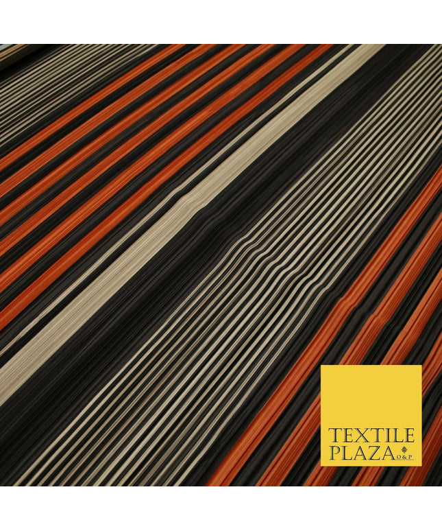 Black Orange Nude Mix Stripe Lines Printed Pleated Plisse Jersey Fabric 5407