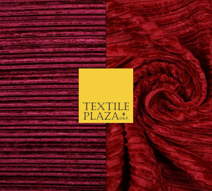 RED WINE Pleated Ribbed Stretch Soft Striped Velvet Plisse Fabric Dress Craft