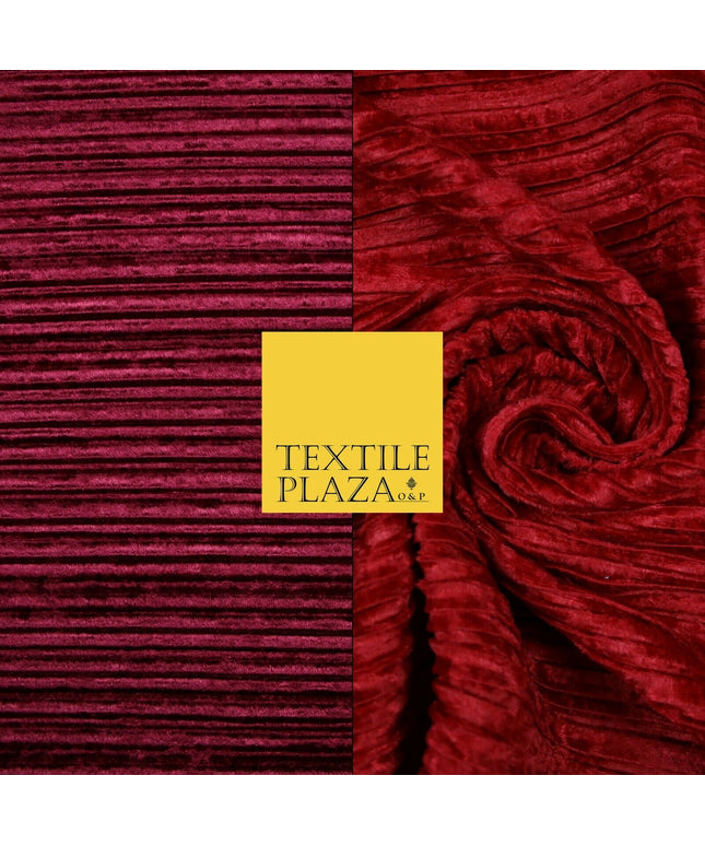 RED WINE Pleated Ribbed Stretch Soft Striped Velvet Plisse Fabric Dress Craft