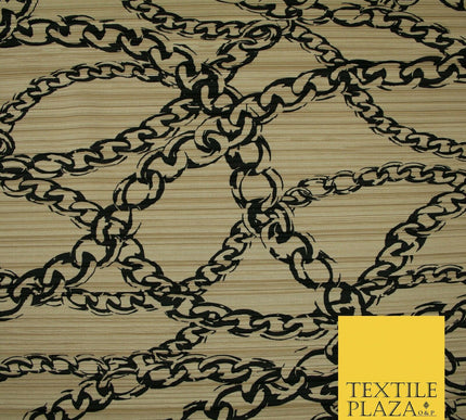 Nude Peach Black Wavy Chains Printed Pleated Plisse Jersey Dress Fabric 5405