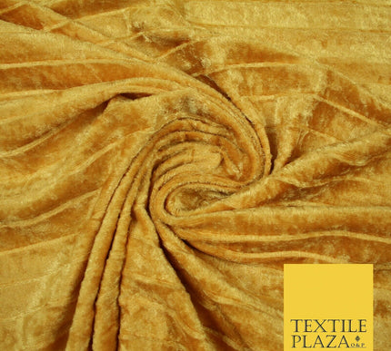 Gold Crushed Pleated Ribbed Stretch 2cm Striped Velvet Fabric Dress Craft 5377