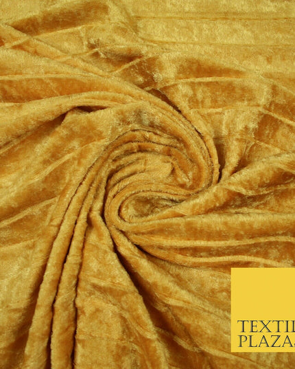 Gold Crushed Pleated Ribbed Stretch 2cm Striped Velvet Fabric Dress Craft 5377